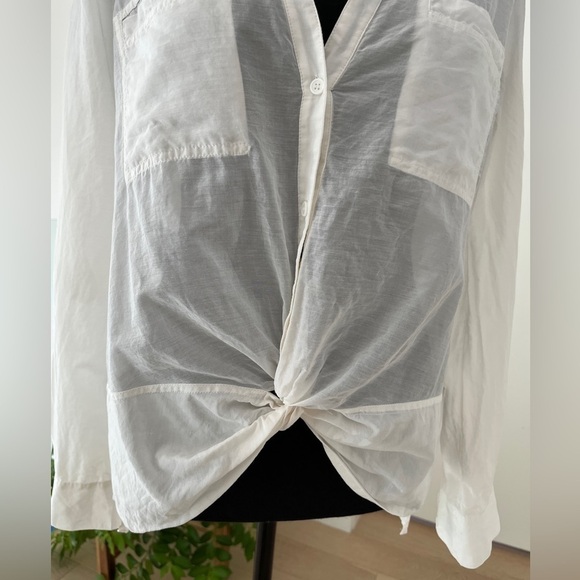 BCBGMAXAZRIA Semra Sheer Button Front Blouse V Neck Twist Detail Feminine Chic - Picture 5 of 16